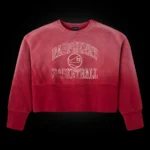 UNISEX WASHED FADED RED CROPPED FITTING EXTENED RIBBING WAISTBAND HIGH QUALITY SCREEN PRINTED LOGO TRUE TO SIZE